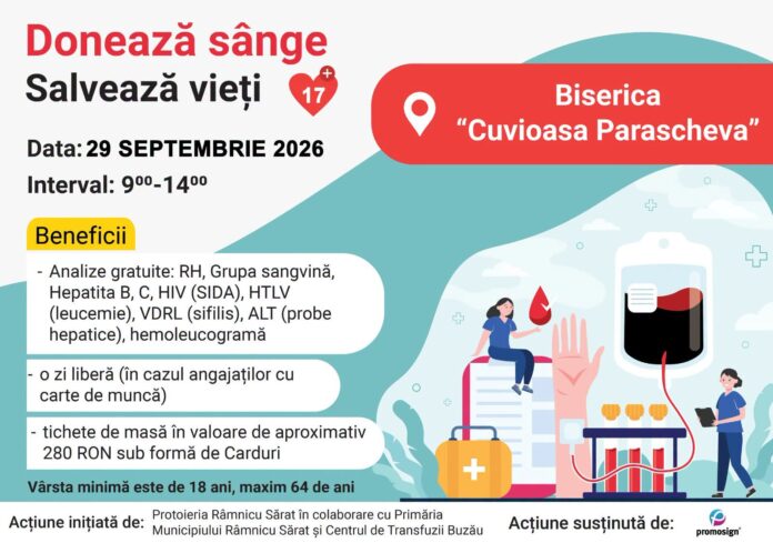 Acțiune de donare de sânge la Râmnicu Sărat, pe 29 septembrie